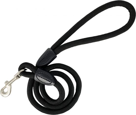 AVANZONA Dog lead Round Nylon, Resistent, Comfortable, No Pull, Hand made in EU, Training leash for Small Medium and Large dogs. 120cm. Black.