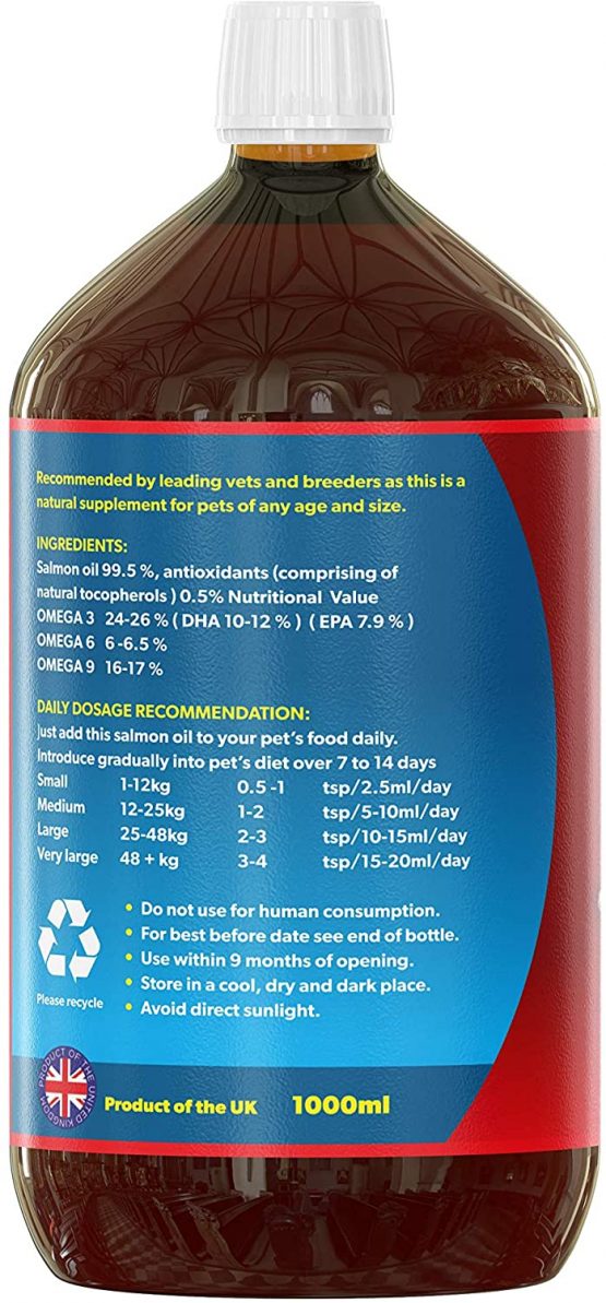 i love my pets SCOTTISH SALMON OIL 1 Litre For Dogs, Cats and Other Animals - 100% Natural Salmon Oil With Omega 3 & 6 - Helps Promote Healthy Skin, Coat, Joints and Brain Function. - Image 3