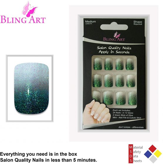 Bling Art False Nails French Fake Gel Ombre Black Squoval Acrylic Medium Tips - Image 4
