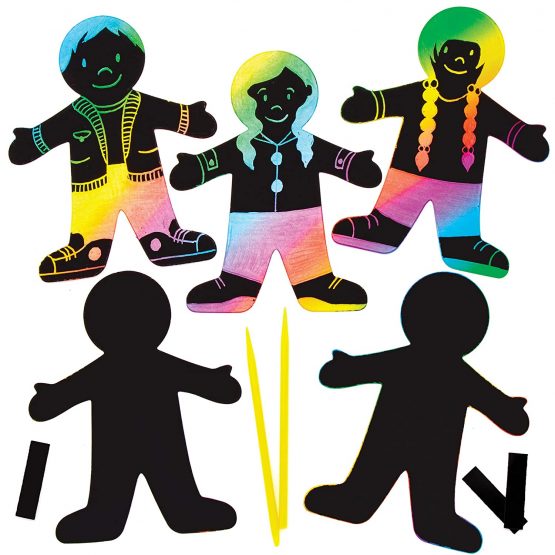 Baker Ross Person Scratch Art Magnets — Ideal for Kids' Arts and Crafts, Educational Toys, Gifts, Keepsakes and More (10 Pack),AT391