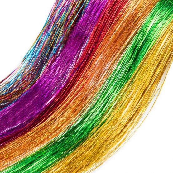 14 Colors 4200 Strands Hair Tinsel Extensions, Shiny Colorful Straight Hair Extensions for Women Girls Party Cosplay Rainbow Synthetic Hair Extensions (36.6 Inches) - Image 3
