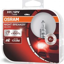 OSRAM NIGHT BREAKER SILVER H1, +100% more brightness, halogen headlamp, 64150NBS-HCB, 12V, passenger car, duo box (2 lamps)