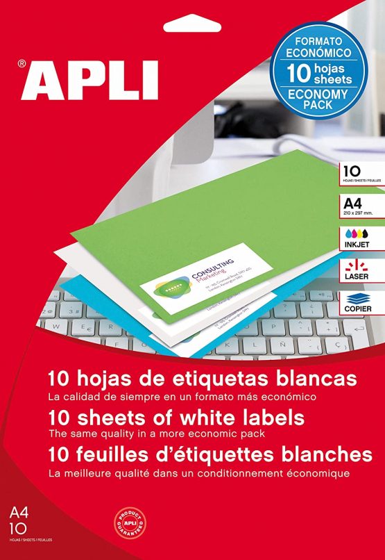 APLI 12922 – Permanent White Labels 105.0 x 37.0 mm 10 Sheets