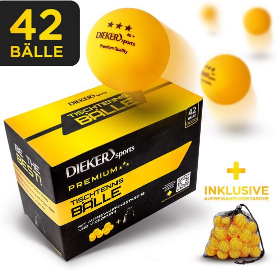 DIEKER SPORTS Premium Table Tennis Balls 3-Star [36 Balls + Bag] - With Video Course - Ping Pong Balls that Comply with ITTF Prescriptions - Perfect 3 Star Table Tennis Balls for Beginners and Pros