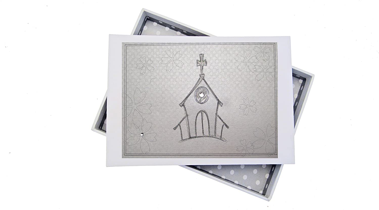 White Cotton Cards Open Holy Celebration, Mini photo Album, Silver Church Design, Board, 12.5 x 17.5 x 2.5 cm