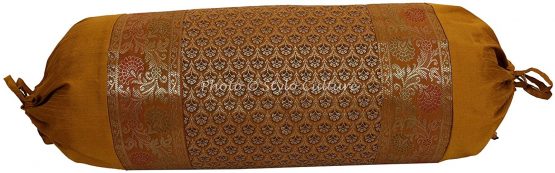 Stylo Culture Indian Polydupion Cylindrical Hotdog Decorative Bolster Pillow Covers Gold Jacquard Brocade Border Floral Large Settee Cylinder Cushion Covers (Set of 2) | 30x15 Inches (76x38 cm) - Image 3