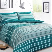 Sleepdown Textured Stripe Teal Soft Duvet Cover Quilt Bedding Set With Pillowcases - Double (200cm x 200cm)