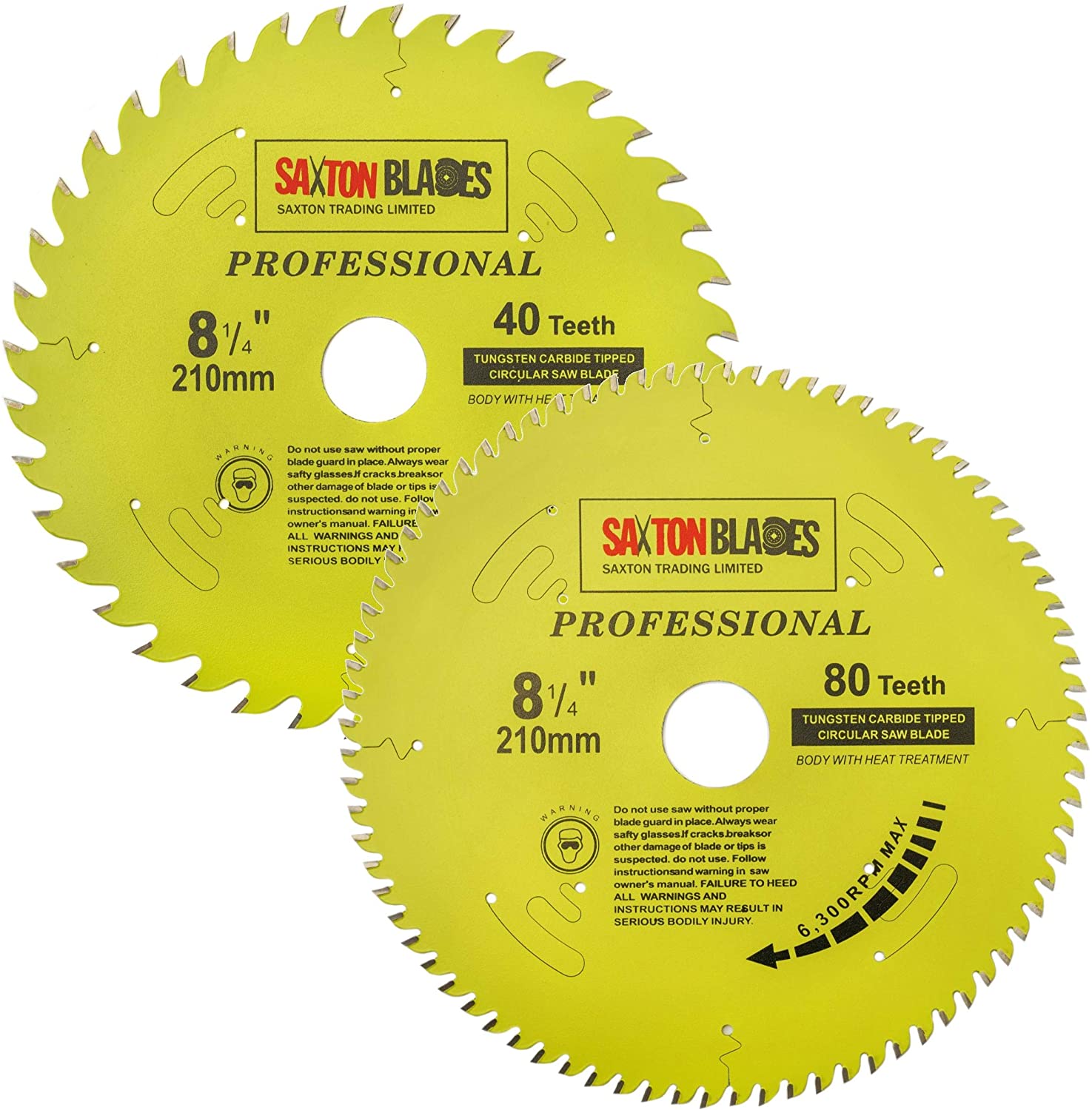 TCT210MXAPRO Saxton Professional Range TCT Circular Saw Blade 210mm x 40T and 80T x 30mm Bore, 16, 20, 25mm