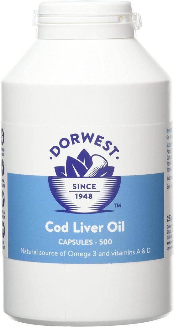 Dorwest Herbs Cod Liver Oil Capsules for Dogs and Cats 500 Capsules