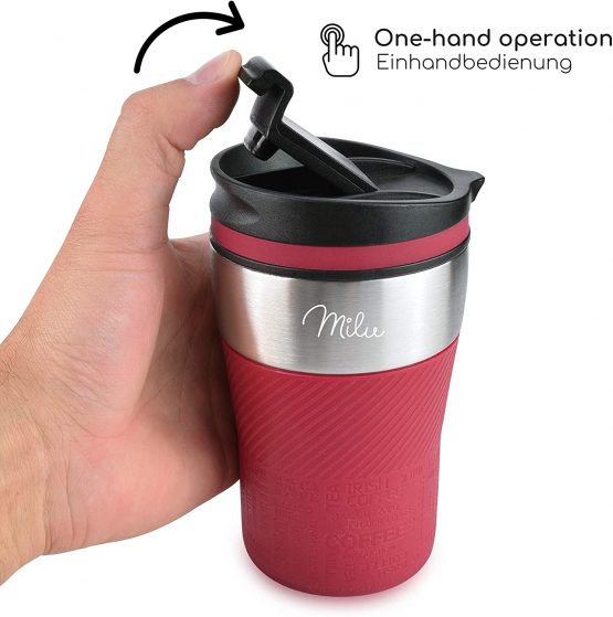 Milu Travel Mug Insulated Mug Coffee Mug to go - 210ml 100% Leak Proof - Stainless Steel Drinking Mug - Car Mug Double Wall Insulation - Thermo Cup - Mug (Red) - Image 4
