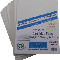 100% Eco Recycled Art A1 Cartridge Paper White Great Art Paper 140gsm Pack of 125 Sheets - Suitable for bookmaking, Sketching, Painting, Printing and More