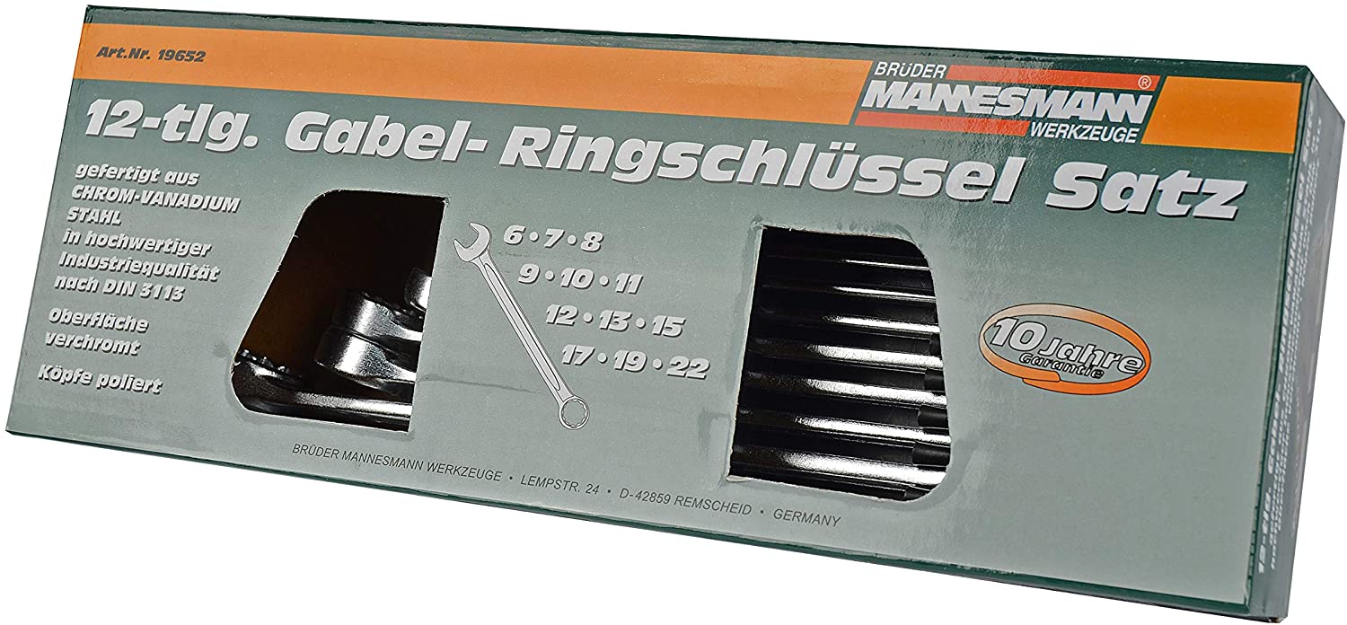 Brüder Mannesmann Wrench set, 12-piece, DIN 3113, chrome vanadium steel, 6-22 mm, Black / Silver - Image 2