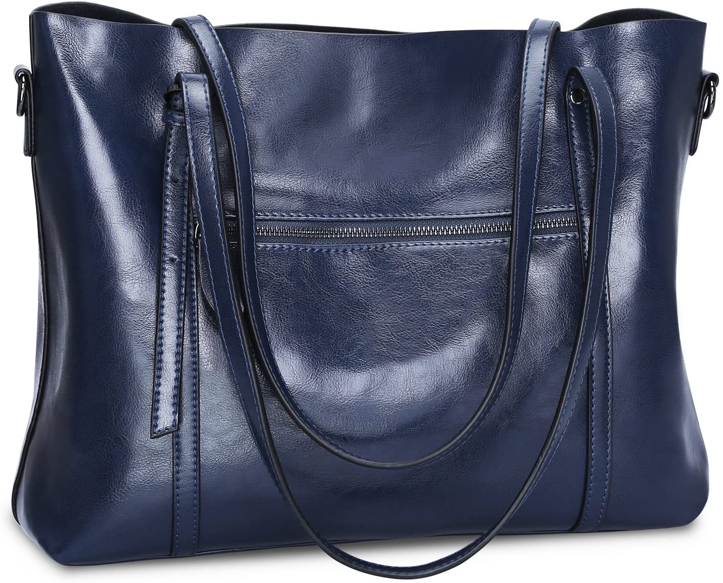 S-ZONE Women's Vintage 3-Way Genuine Leather Tote Shoulder Bag Handbag Fashion Handbag Messenger Bag ( Royal blue)(Size: L) - Image 3