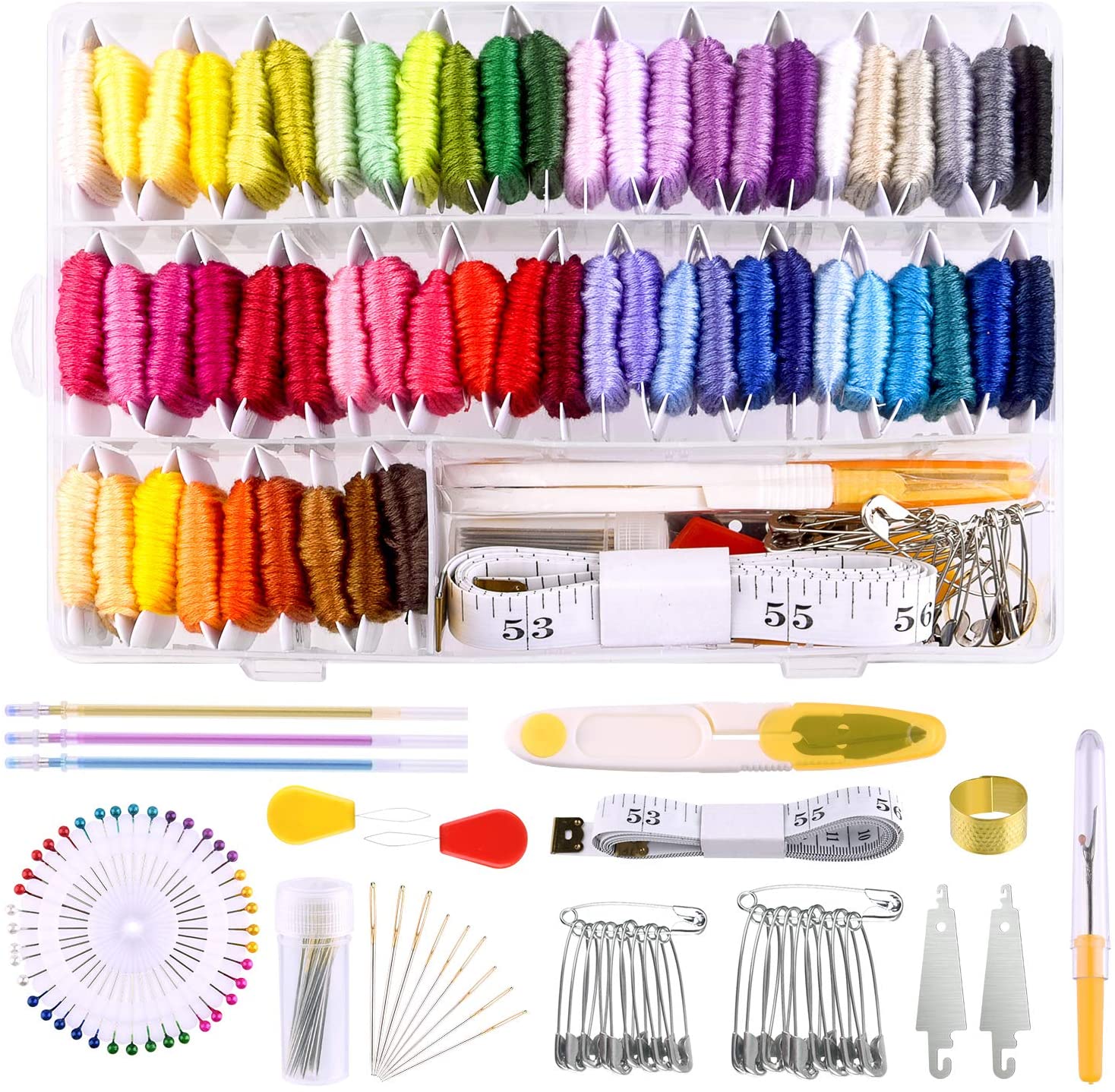 MIAHART 158 Pcs Embroidery Floss 57 Color Embroidery Threads and Cross Stitch Tool Kits for Friendship Bracelet String Making with Organizer Box
