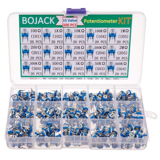 BOJACK 15 Values 300 pcs 100 Ohm- 2M Ohm Variable Resistor 6mm Potentiometer Assortment Kit packag in a Clear Plastic Box - Image 3