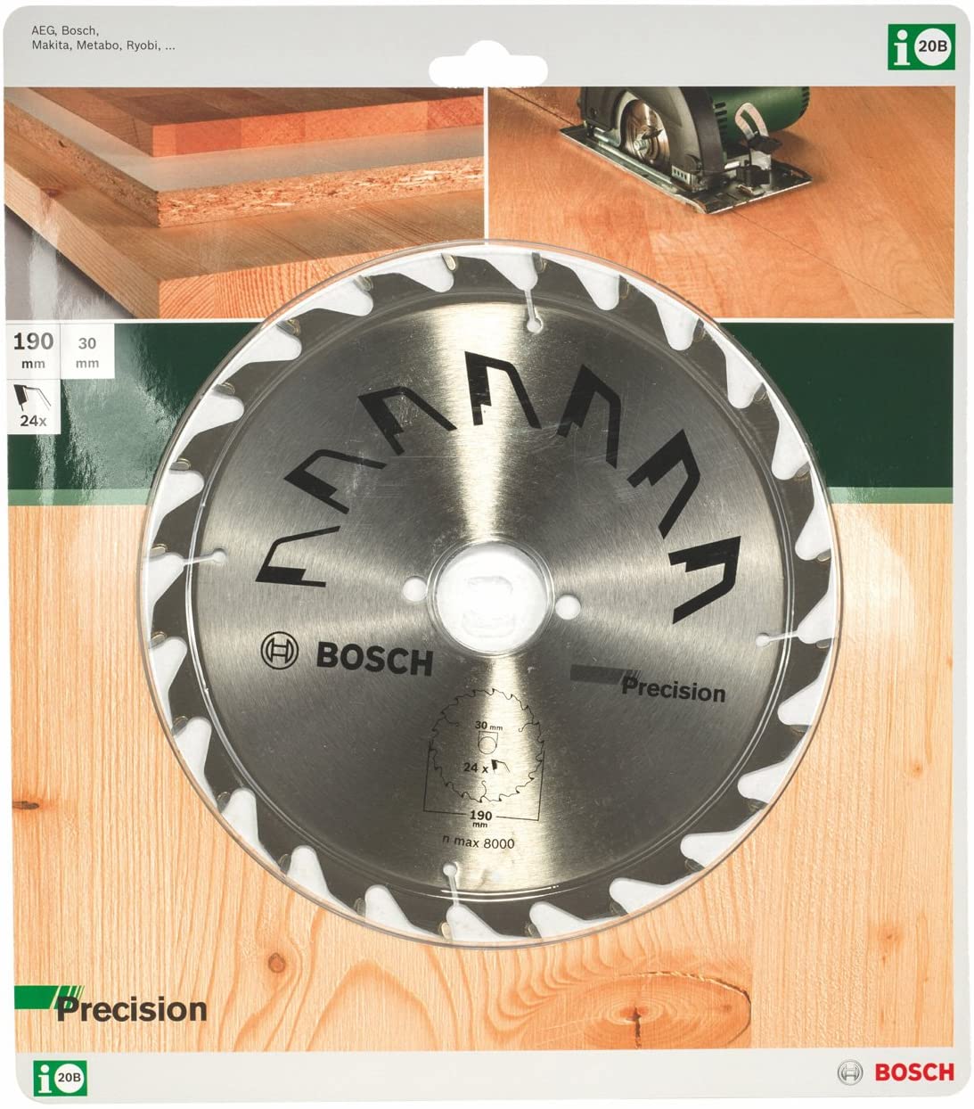 Bosch 1x Circular Saw Blade Precison (for Wood diameter 190 x 2.5/1.5 x 30 mm, 24 Teeth, ATB, Accessories for Circular Saws) - Image 2