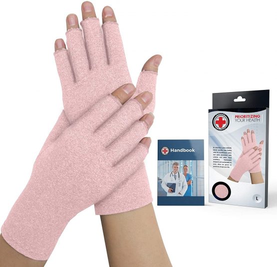 Doctor Developed Ladies Pink Arthritis Gloves / Compression Gloves for Women and DOCTOR WRITTEN HANDBOOK -Relieve Joint Disease symptoms (osteo/rheumatoid), Raynauds Disease & Carpal Tunnel (XS)