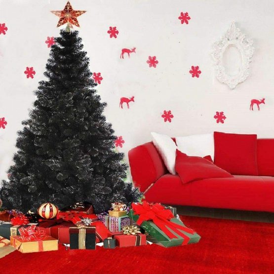 SHATCHI 5ft/1.5m Black Alaskan Pine Artificial Christmas Tree 390 Tips with Metal Stand Xmas Home Decorations 150Cm, Plastic, 5Ft/150CM - Image 2
