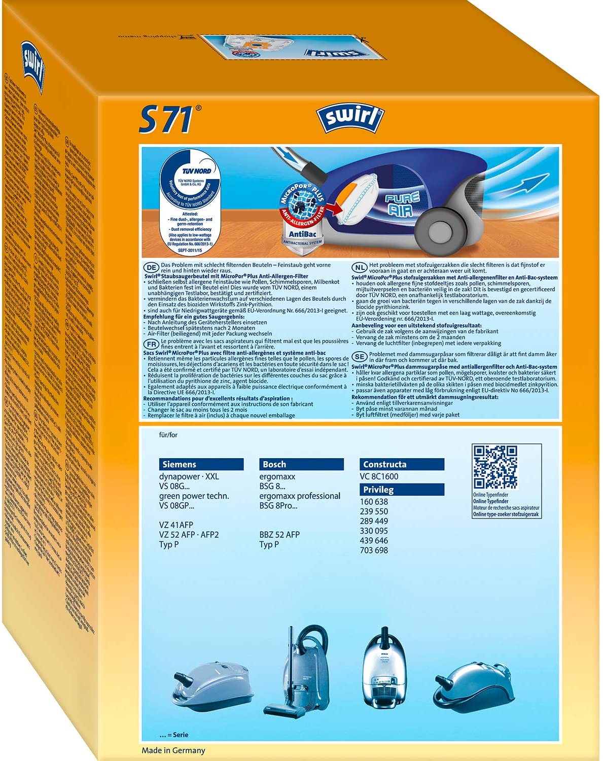 Swirl S71 Vacuum Cleaner Bags, Braun Oder Grau, 10 Pack - Image 2