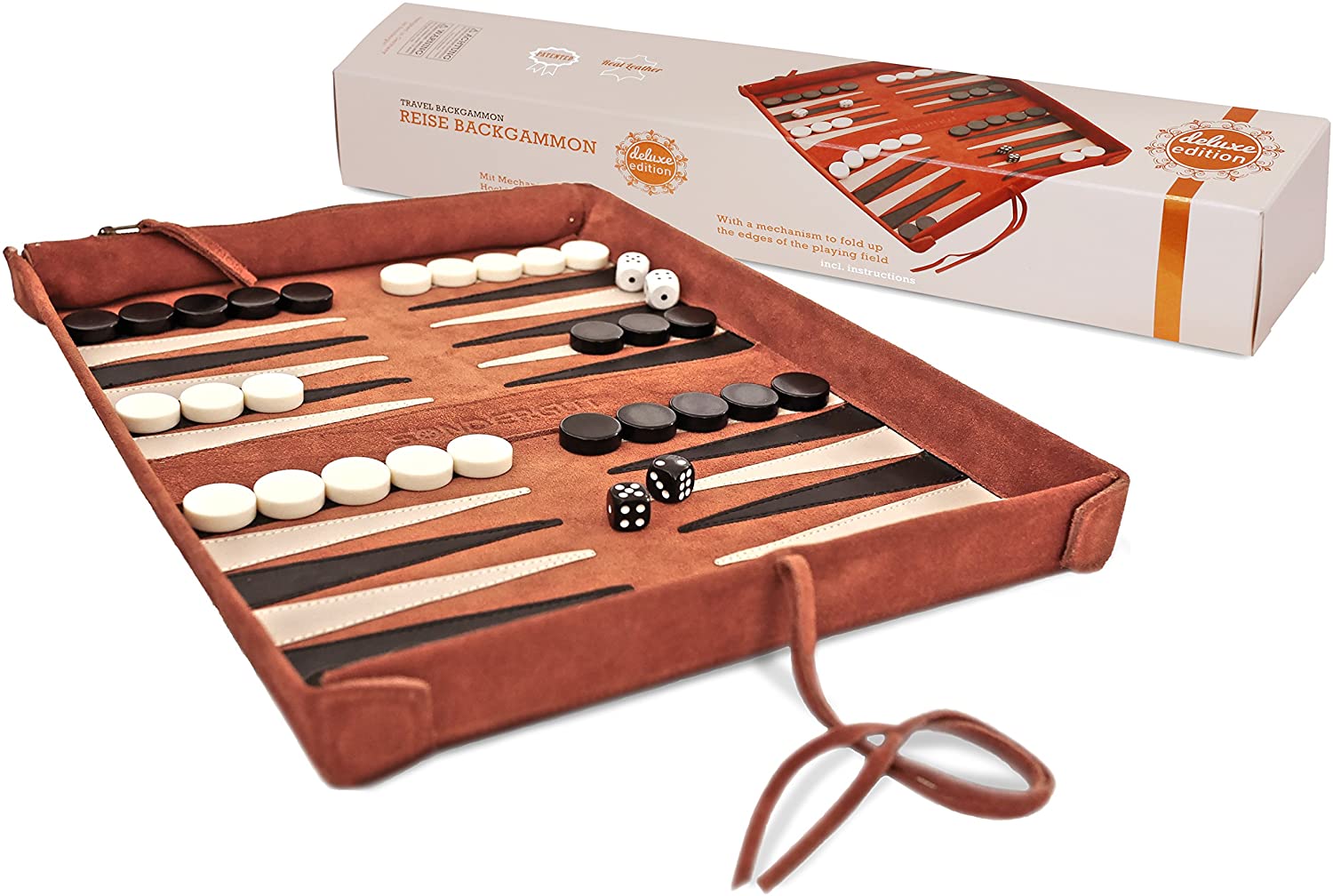Sondergut Travel Backgammon deluxe – genuine rollable leather – the ...