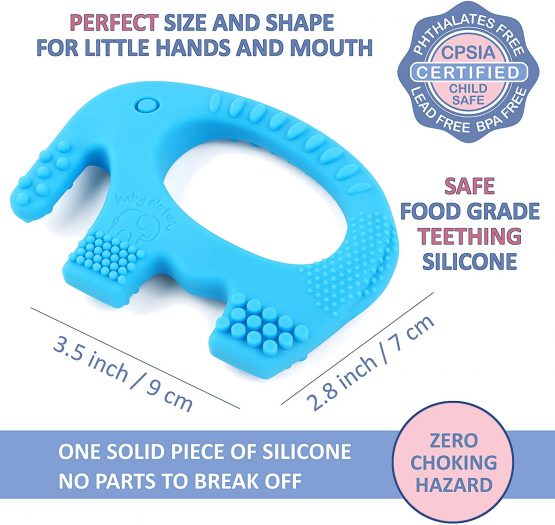 Teething Ring for Babies - BPA Free Silicone Chew Toy - Cute Easy to Hold Soft and Highly Effective Elephant Teether Rings, Teethers Best for 0-6 6-12 Months Boy Christmas Gifts Stocking Fillers - Image 3