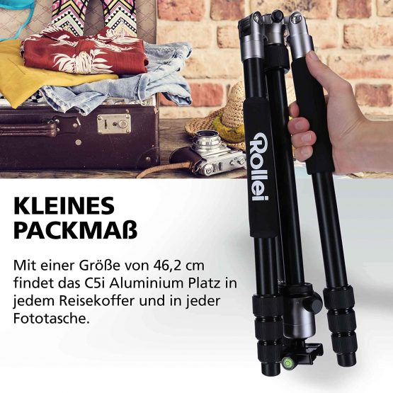Rollei C5I | Titan | light aluminium photo tripod | travel tripod with ball head and tripod bag | can be used as macro tripod, monopod and mini tripod | Arca Swiss quick release plate - Image 2