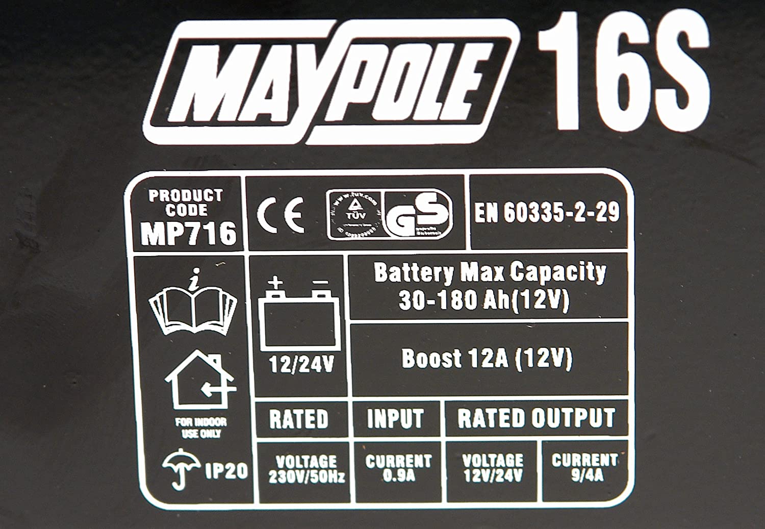 Maypole 12A 12/24V Metal Cased Car Battery Charger Lead Acid AGM Car Caravan Motorhome Van, Black, 12A 12V/24V - Image 4