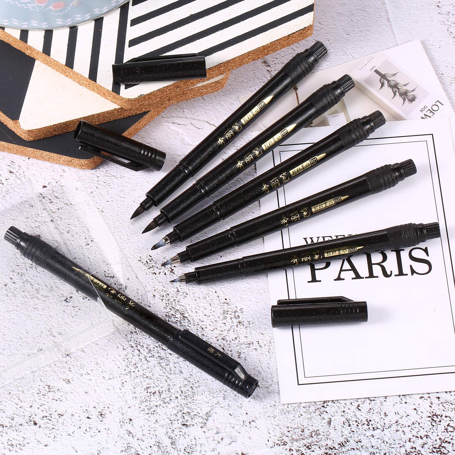 6 Pieces Refill Calligraphy Pens, Black Brush Marker Pens, Calligraphy