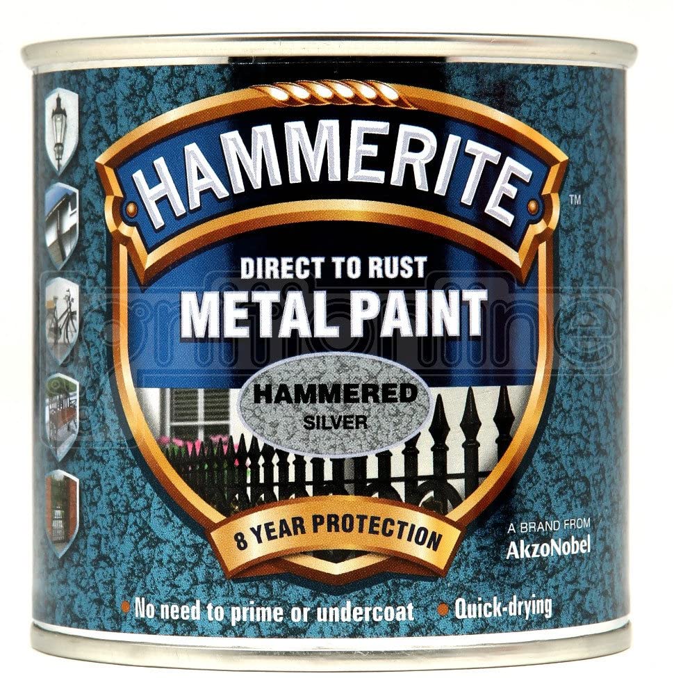 Hammerite 5084798 Direct to Rust Metal Paint - Hammered Silver Finish 250ML, 250 ml (Pack of 1)