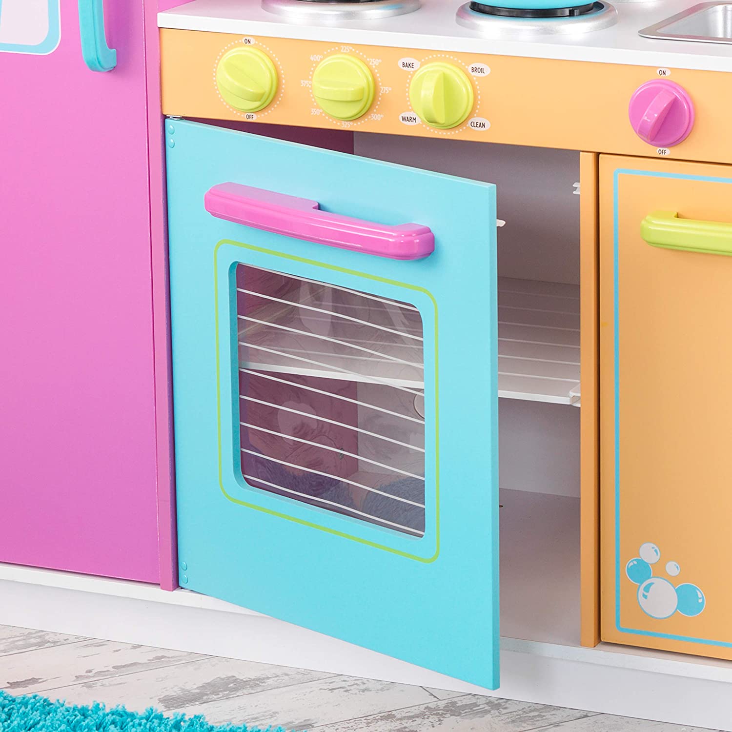 KidKraft Deluxe Big and Bright Toy Kitchen for Kids Wooden Play Kitchen with Toy Phone and Kitchen Accessories - Image 4