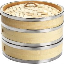 8 Inch (20.5cm) Premium Organic Bamboo Steamer by Harcas. Small 2-Tiers with Lid. Strong, Durable and Reinforced. Best for Dim Sum, Vegetables, Meat and Fish. Hand Made