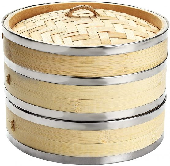 8 Inch (20.5cm) Premium Organic Bamboo Steamer by Harcas. Small 2-Tiers with Lid. Strong, Durable and Reinforced. Best for Dim Sum, Vegetables, Meat and Fish. Hand Made