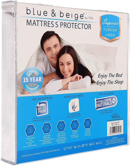 Waterproof Mattress Protector (Superking UK (180x200cm)) Deep, Fitted Sheet Style Cover | Soft, Breathable Sleep Comfort | Sweat, Liquid, Moisture, and Dust Mite Protection | White