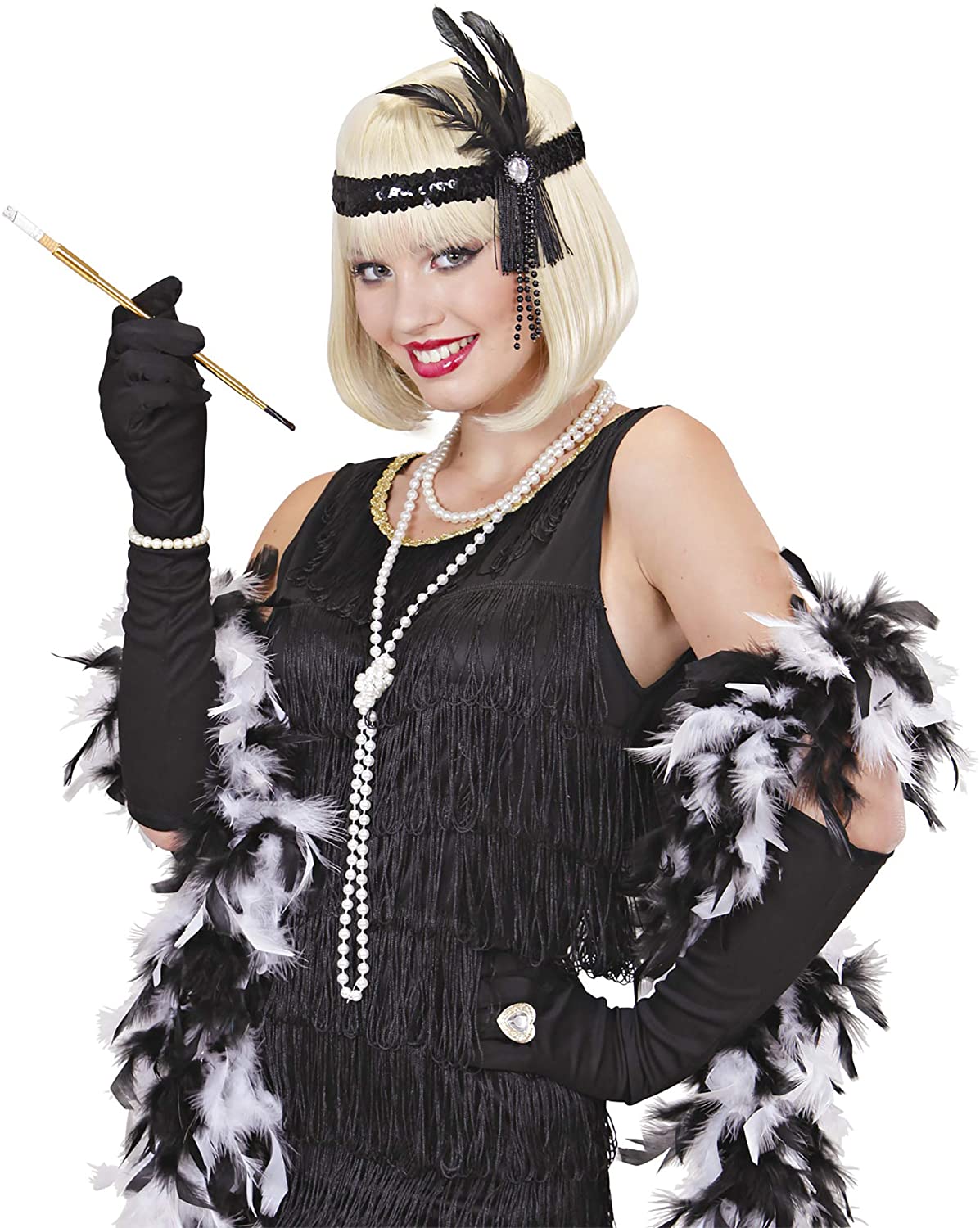 Widmann 9099T, Headband with Sequins, Feathers and Pearls, Adult Woman, 20s, 30s, Charleston, Gangster, Carnival, One Size - Image 3