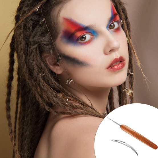 4 Pieces Dreadlock Crochet Hook Set, 2 Pieces Bamboo Handle Dreadlock Crochet Hook (0.5 mm and 0.75 mm) and 2 Pieces Hair Locking Tool for Braid Craft - Image 3