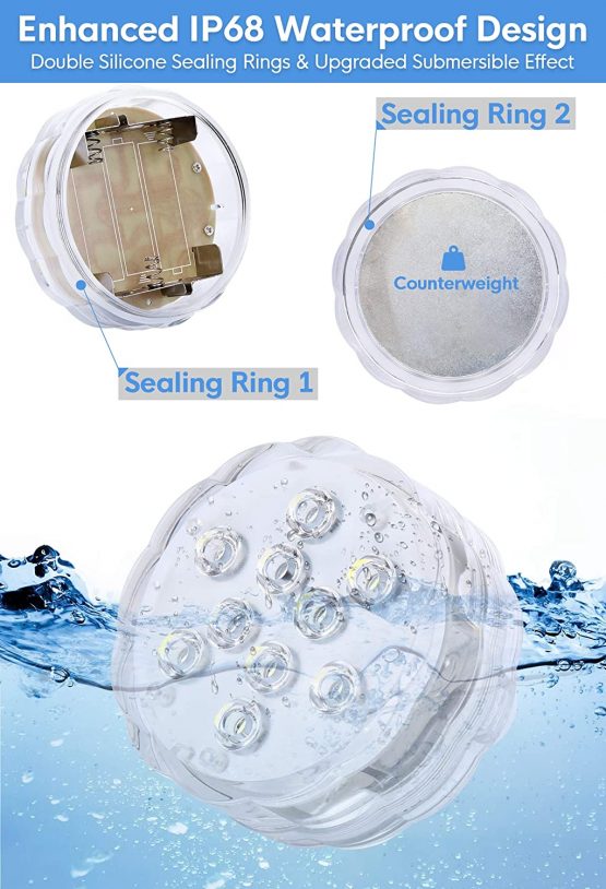 Idealife Hot Tub Lights, 8.3cm RGBW IP68 Waterproof Pond Lights Underwater Bath Lights with RF Remote Control Magnet Suction Cups Submersible Led Light for Pool Spa Vase Party Christmas Decorations - Image 2