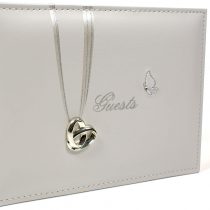 Cream Leather Wedding Guest Book With Ring and Butterfly 40 Pages