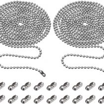 2 Pieces 3.2 mm Beaded Pull Chain Extension with Connector, Each 3 Meter Beaded Roller Chain with 10 Matching Connectors (Silver)