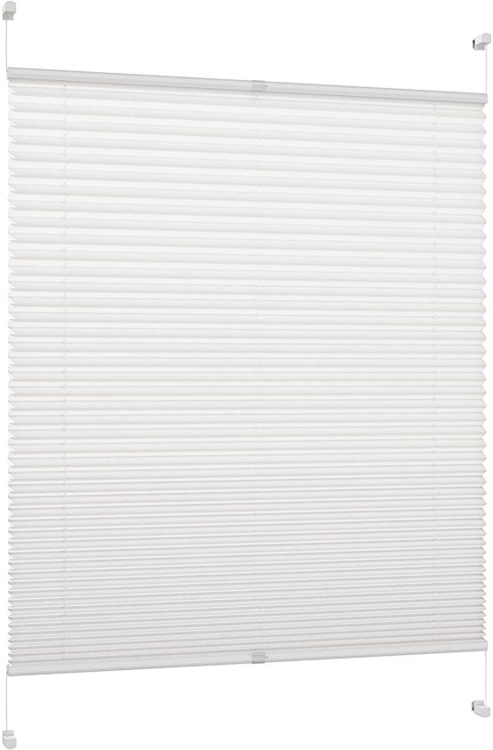 DecoProfi PL01035130 Pleated, braced, maximum total height window sash with clamp support / -fix, without drilling, white , 35 cm x 130 cm