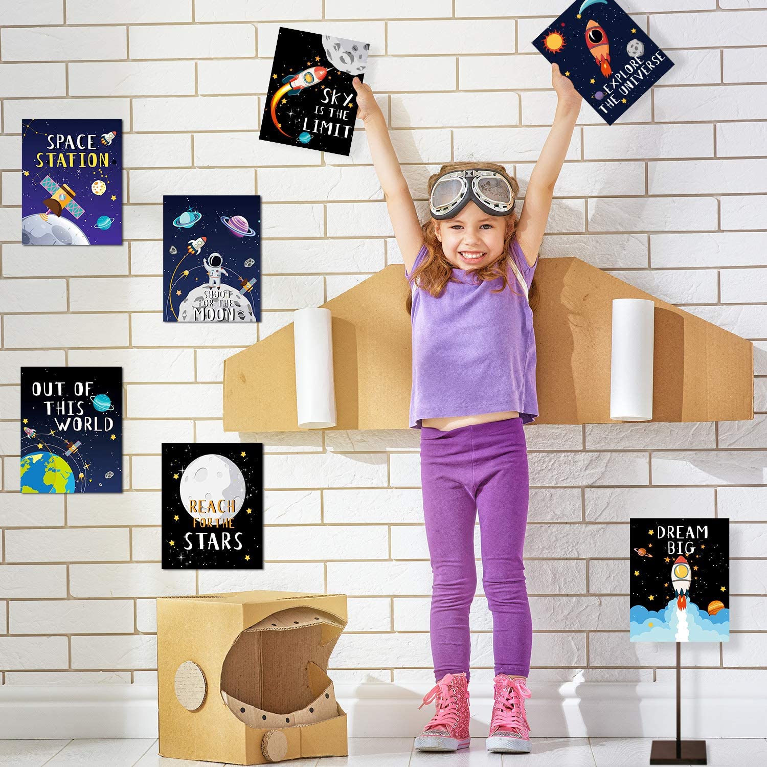 Blulu 9 Pieces Outer Space Decor for Kids Room Boy Bedroom Space Posters 8 x 10 Inch Cute Inspirational Art Decoration for Boys and Girls Playroom Nursery - Image 4