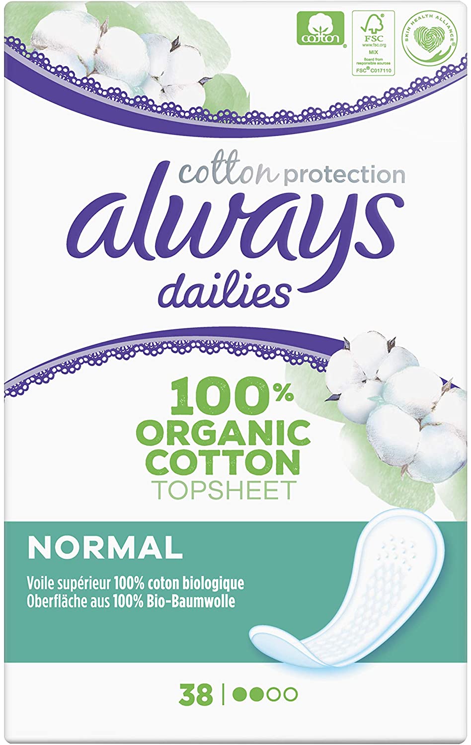 Always Ultra Cotton Protection, 38 Normal Pantyliners, Regular