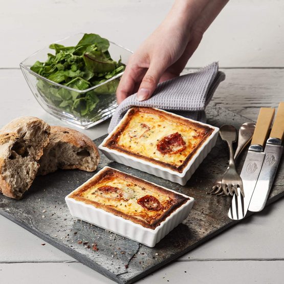 WM Bartleet & Sons 1750 TSET133 Set of 2 Traditional Porcelain Rectangular Flan Dishes (11x8cm) – White - Image 2