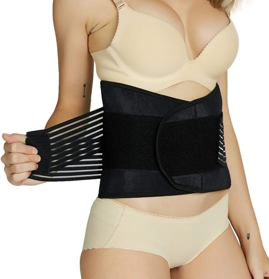 Neotech Care Neoprene Back Brace, Lumbar Support with Double Banded Strong Compression Pull Straps (Black & Blue, Size XXL)