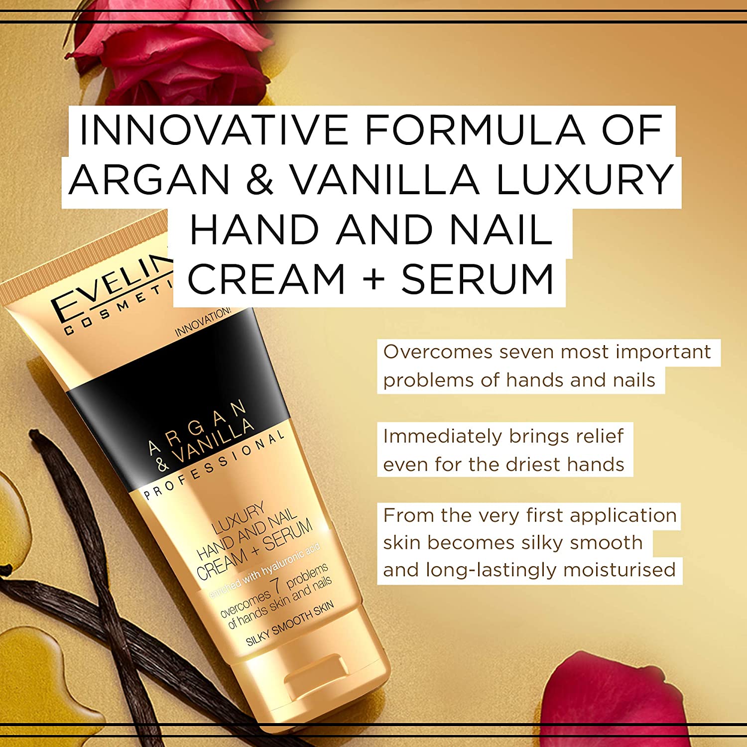 Eveline Cosmetics Argan&Wanilla Luxury Hand & Nail Cream Serum with Rich Nourishing Complexβ’, Argan & Vanilla - Image 3
