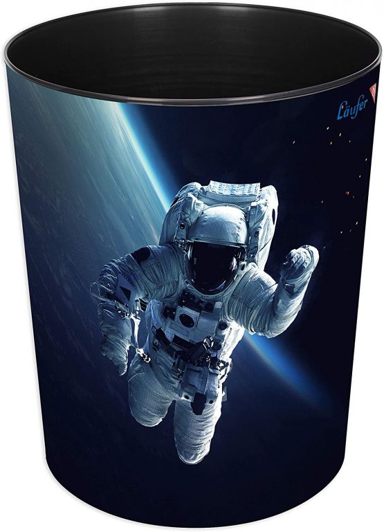 Läufer 26669 Waste Paper Bin with Astronaut Motif 13 litres Perfect for Children's Room Round Sturdy Plastic