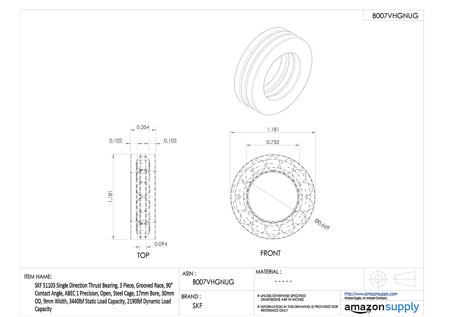SKF 51103 Thrust Ball Bearing - Image 2