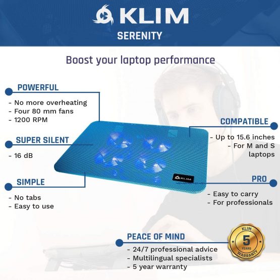 KLIM Serenity + Laptop Cooling Stand for Laptop + 11 to 15.6 inches + Perfect for Small and Medium Laptops + Stable And Sturdy Metal Grid + Silent Laptop Cooling Pad + NEW 2021 (Blue) - Image 2