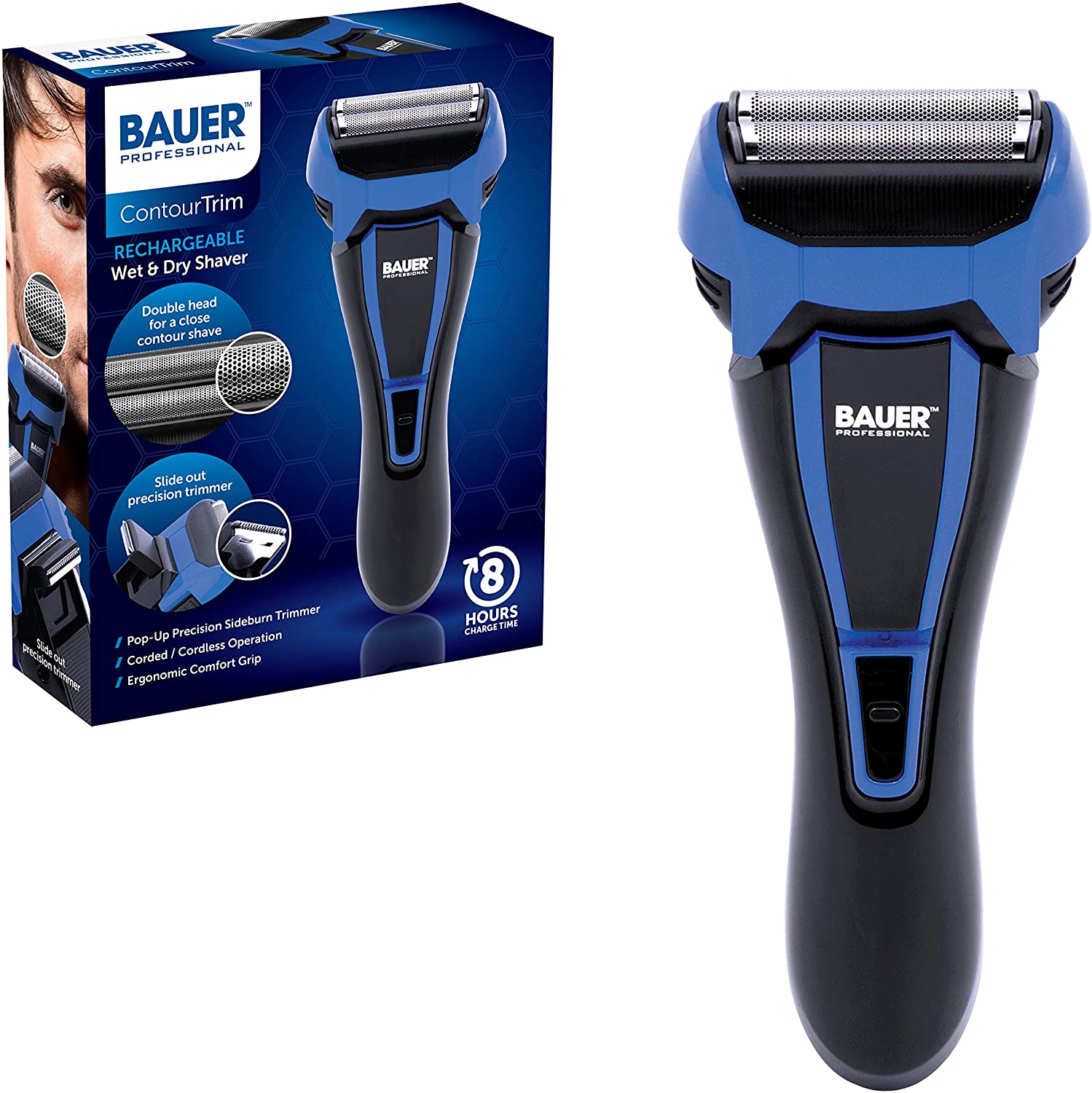 Bauer 39169 Rechargeable Wet & Dry Shaver, Blue
