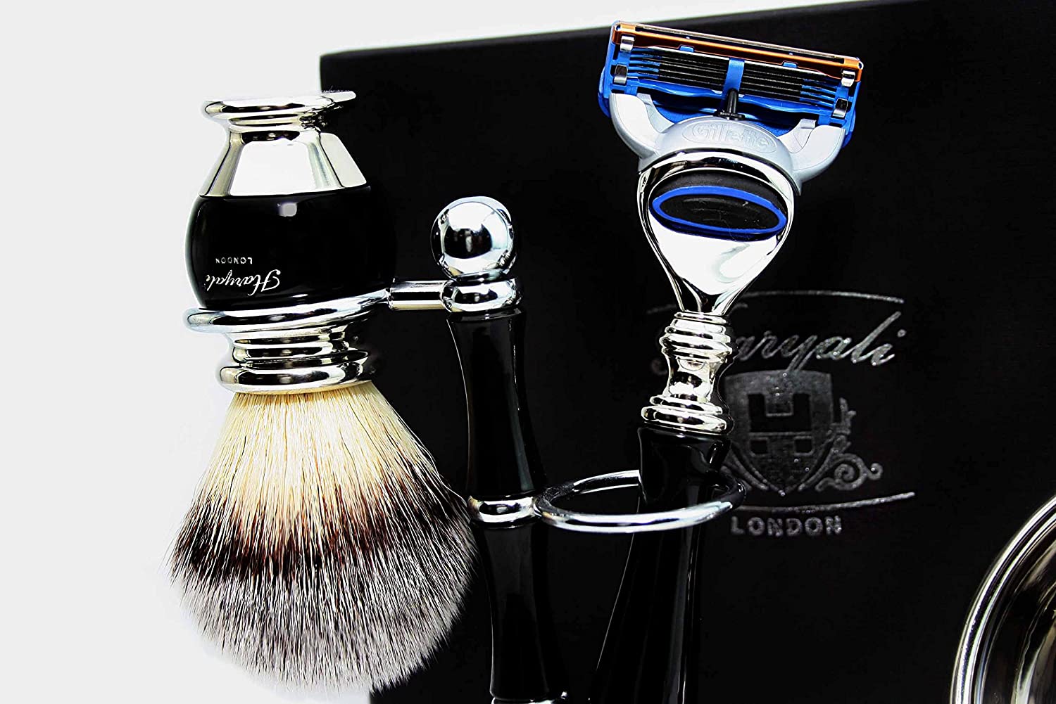 Haryali London Mens 5Pc Shaving Kit 5 Edge Razor with Synthetic Badger Hair Shaving Brush Stand Bowl and Soap Perfect Set for Men - Image 2