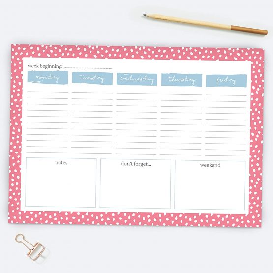 A4 Desk Planner, 53 High Quality Pages, Undated, Weekday Planner, Organiser, to Do List, Notepad for School, Home, Work, Office, Acedemic, Events - Pinking Out Loud
